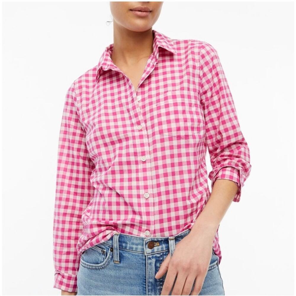J.Crew Womens  Preppy Gimgham Pullover Tunic Lightweight Pink XXS Spring Summer